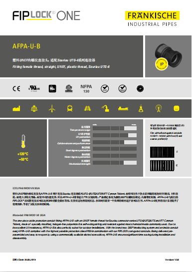AFPA-U-B 塑料UNEF内螺纹直接头，适配Souriau UTG-6系列连接器（1.83 MB）